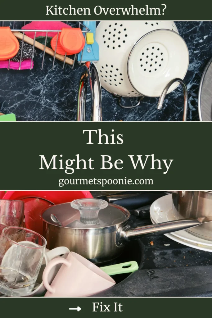 Cluttered kitchen worktop showing visual mess that contributes to overwhelm and mental load