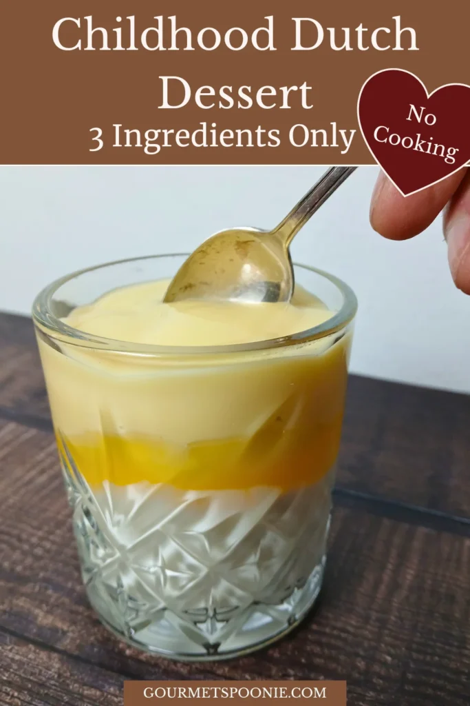 Layered vegan Dutch vlaflip dessert in glass with custard, yoghurt, and squash.