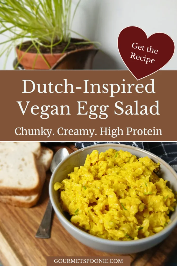 Chunky Dutch-inspired vegan egg salad with chickpeas, herbs, and gluten-free pasta.