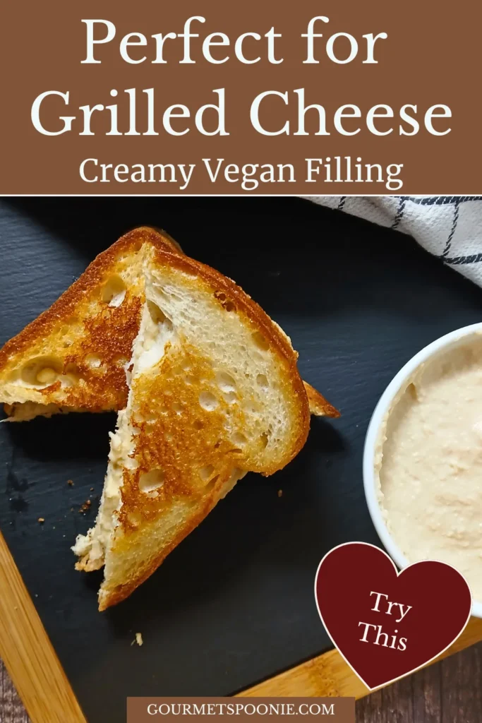 Vegan grilled cheese sandwich with high-protein cream cheese cut in half